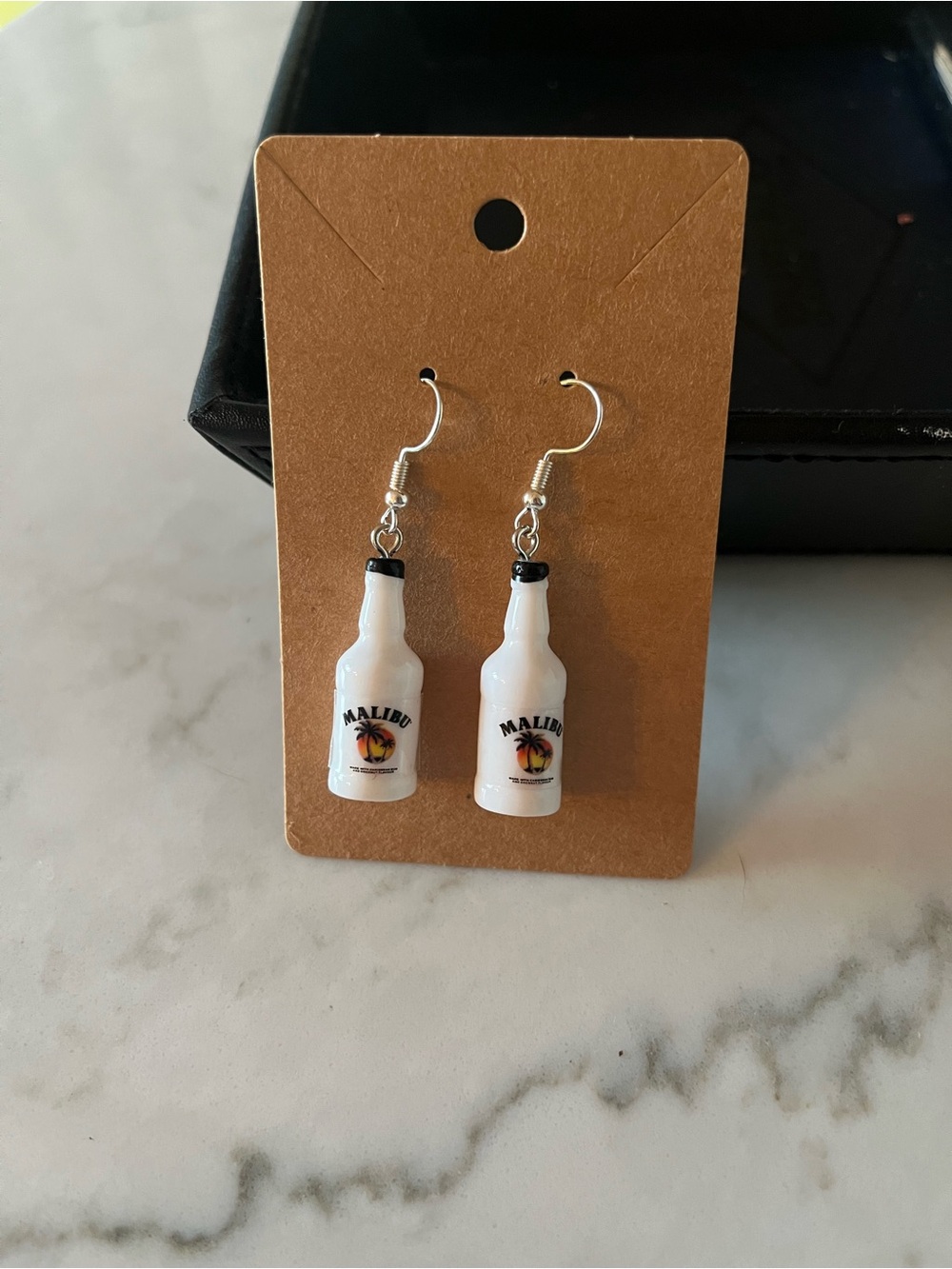2/$15- Malibu Rin Bottle Charm Dangle Earrings Handmade